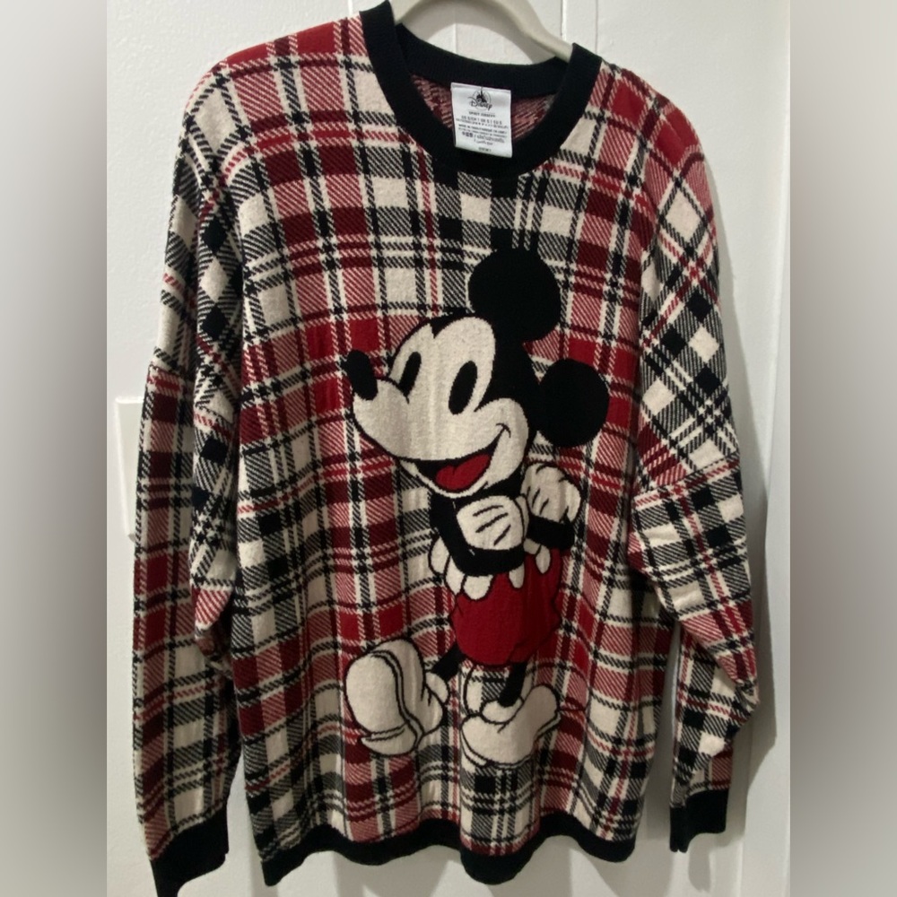 Disney Mickey Mouse Plaid Crewneck Sweater - Red, Black, and White